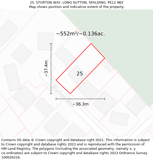 25, STURTON WAY, LONG SUTTON, SPALDING, PE12 9BZ: Plot and title map