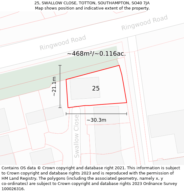 25, SWALLOW CLOSE, TOTTON, SOUTHAMPTON, SO40 7JA: Plot and title map