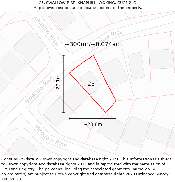 25, SWALLOW RISE, KNAPHILL, WOKING, GU21 2LG: Plot and title map