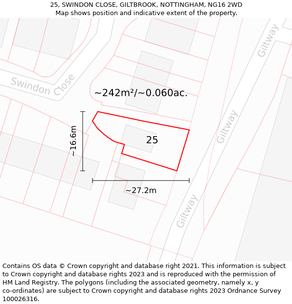 25, SWINDON CLOSE, GILTBROOK, NOTTINGHAM, NG16 2WD: Plot and title map