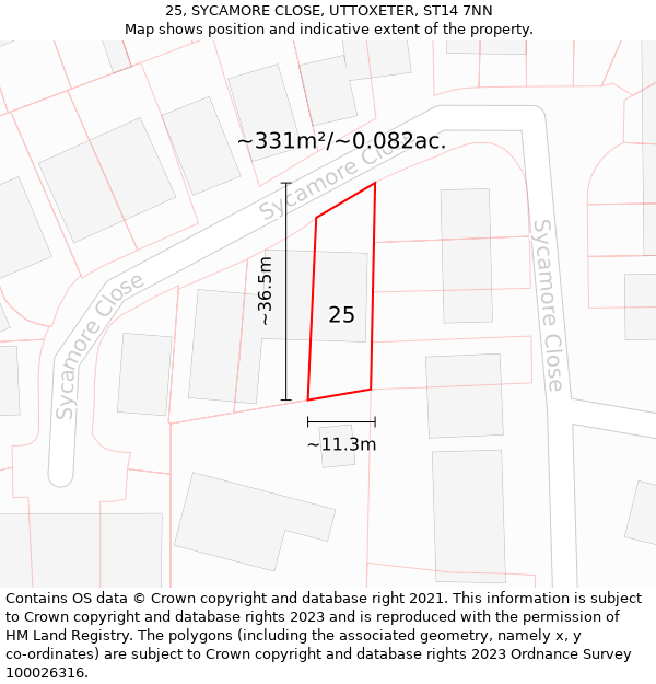 25, SYCAMORE CLOSE, UTTOXETER, ST14 7NN: Plot and title map