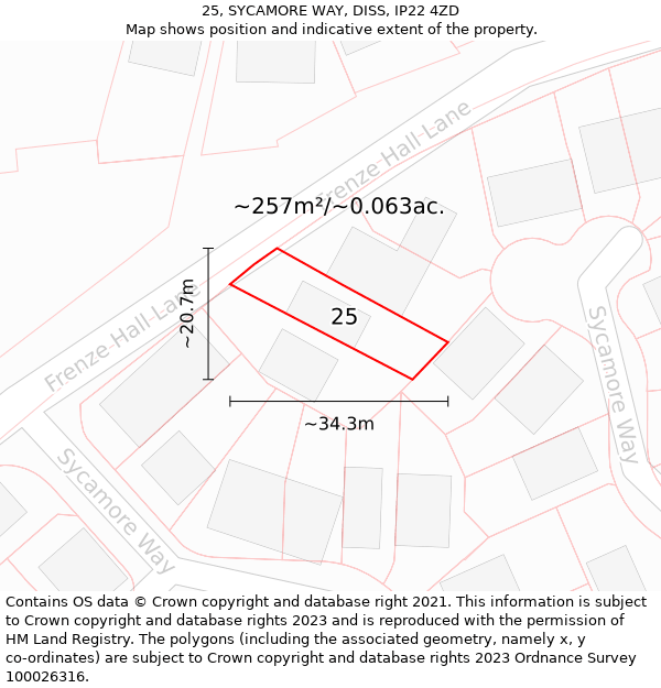 25, SYCAMORE WAY, DISS, IP22 4ZD: Plot and title map