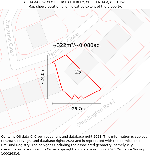 25, TAMARISK CLOSE, UP HATHERLEY, CHELTENHAM, GL51 3WL: Plot and title map