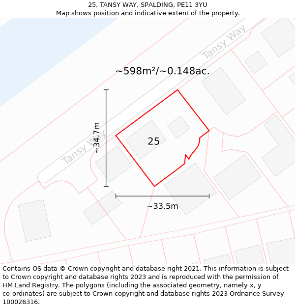 25, TANSY WAY, SPALDING, PE11 3YU: Plot and title map