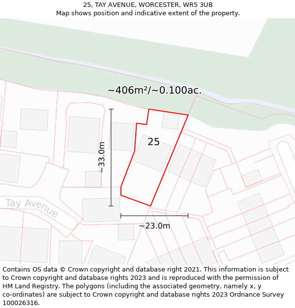 25, TAY AVENUE, WORCESTER, WR5 3UB: Plot and title map