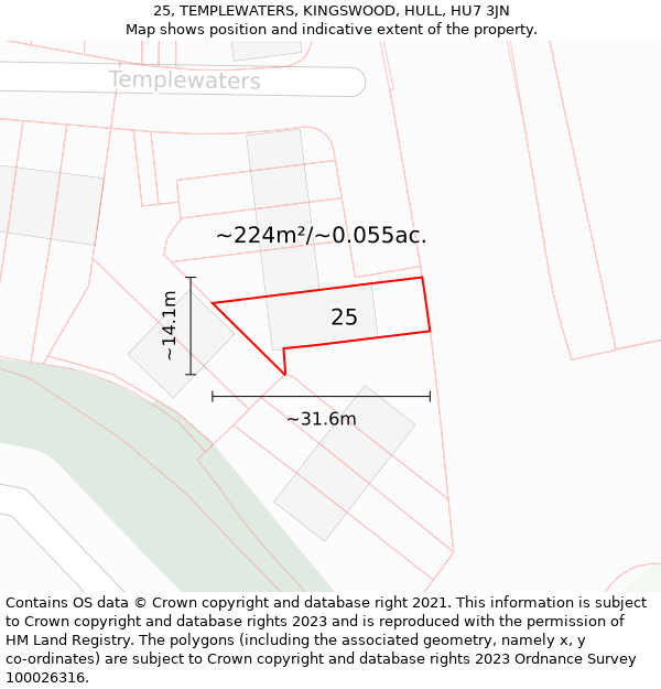 25, TEMPLEWATERS, KINGSWOOD, HULL, HU7 3JN: Plot and title map