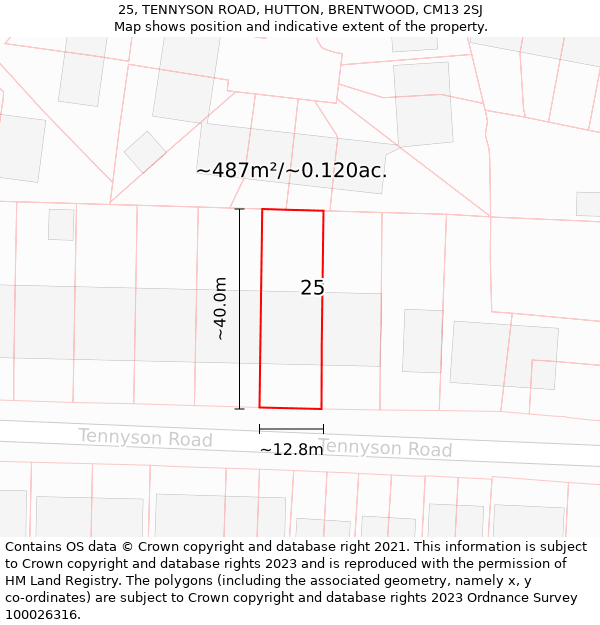 25, TENNYSON ROAD, HUTTON, BRENTWOOD, CM13 2SJ: Plot and title map