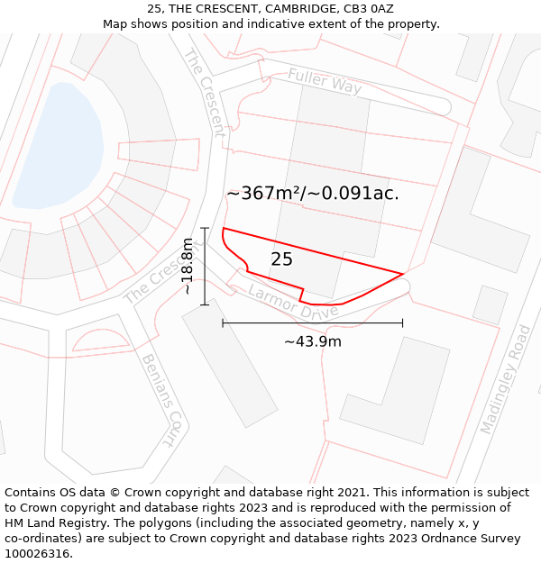 25, THE CRESCENT, CAMBRIDGE, CB3 0AZ: Plot and title map