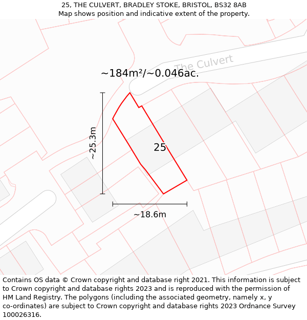 25, THE CULVERT, BRADLEY STOKE, BRISTOL, BS32 8AB: Plot and title map