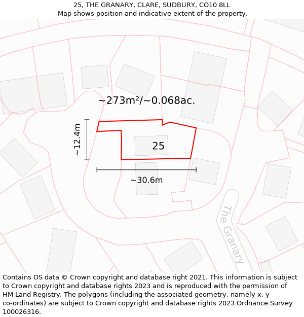 25, THE GRANARY, CLARE, SUDBURY, CO10 8LL: Plot and title map