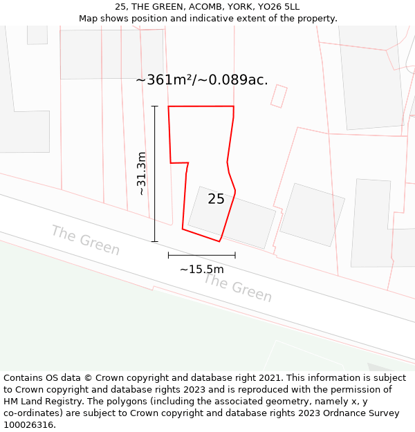 25, THE GREEN, ACOMB, YORK, YO26 5LL: Plot and title map