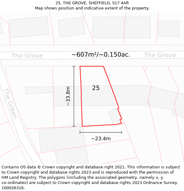 25, THE GROVE, SHEFFIELD, S17 4AR: Plot and title map