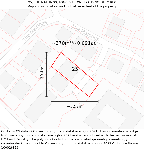 25, THE MALTINGS, LONG SUTTON, SPALDING, PE12 9EX: Plot and title map