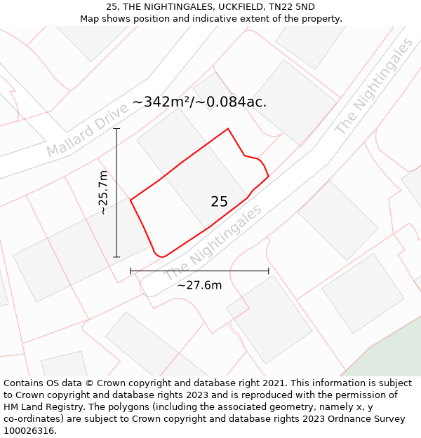 25, THE NIGHTINGALES, UCKFIELD, TN22 5ND: Plot and title map