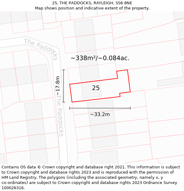 25, THE PADDOCKS, RAYLEIGH, SS6 8NE: Plot and title map