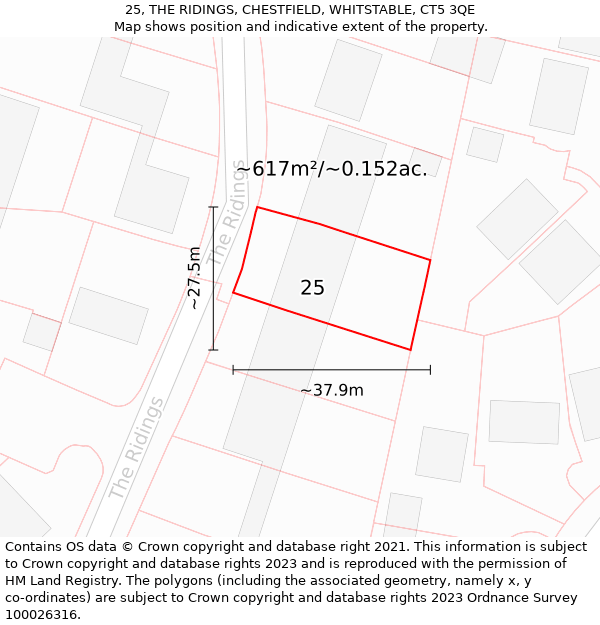 25, THE RIDINGS, CHESTFIELD, WHITSTABLE, CT5 3QE: Plot and title map