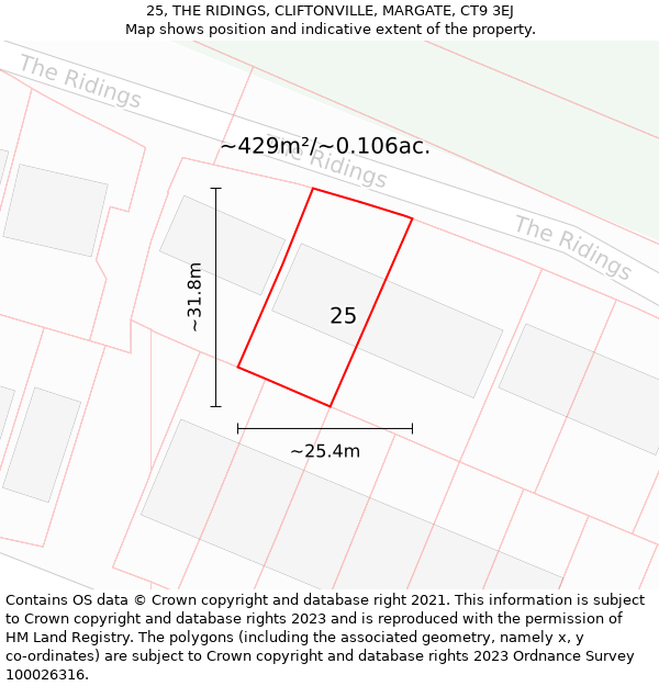 25, THE RIDINGS, CLIFTONVILLE, MARGATE, CT9 3EJ: Plot and title map