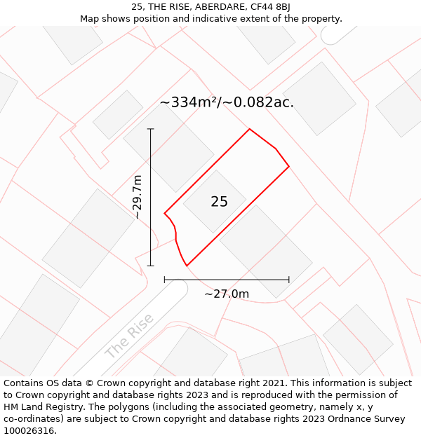 25, THE RISE, ABERDARE, CF44 8BJ: Plot and title map