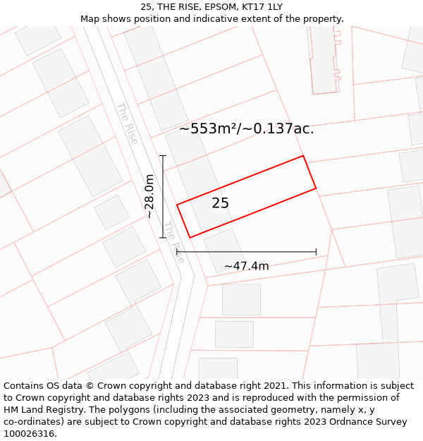 25, THE RISE, EPSOM, KT17 1LY: Plot and title map