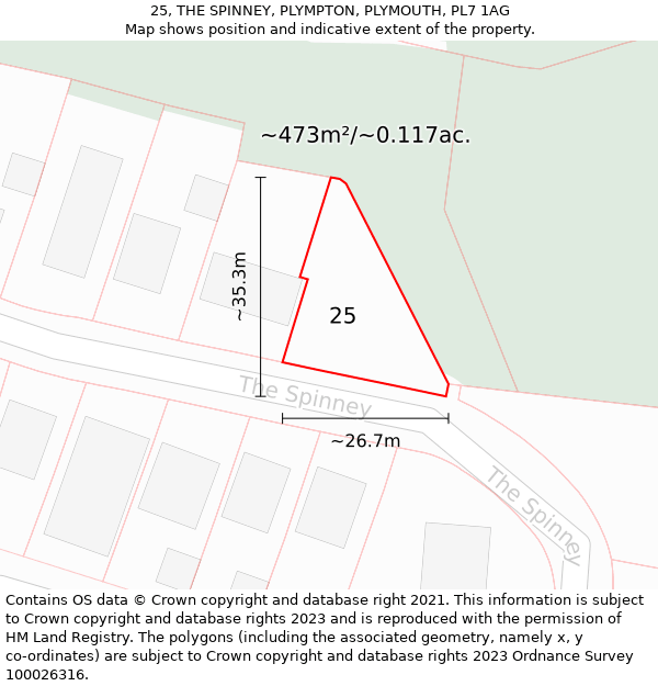 25, THE SPINNEY, PLYMPTON, PLYMOUTH, PL7 1AG: Plot and title map