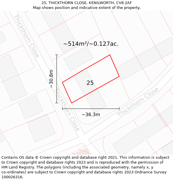 25, THICKTHORN CLOSE, KENILWORTH, CV8 2AF: Plot and title map