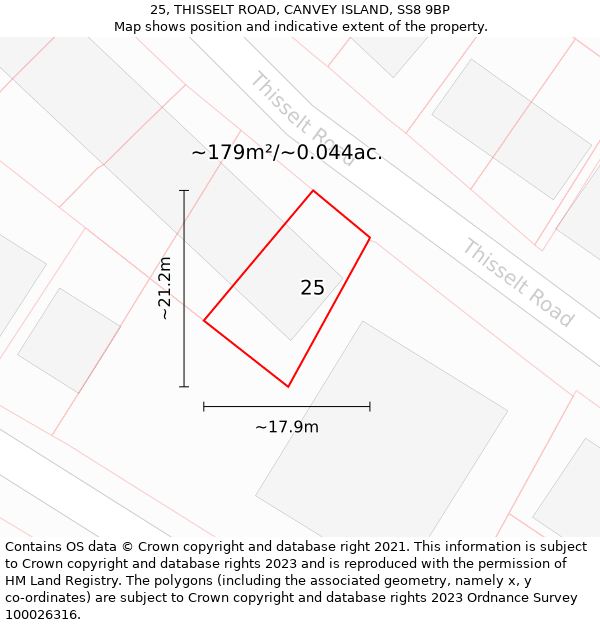 25, THISSELT ROAD, CANVEY ISLAND, SS8 9BP: Plot and title map