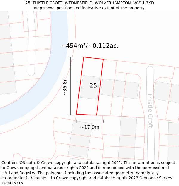 25, THISTLE CROFT, WEDNESFIELD, WOLVERHAMPTON, WV11 3XD: Plot and title map