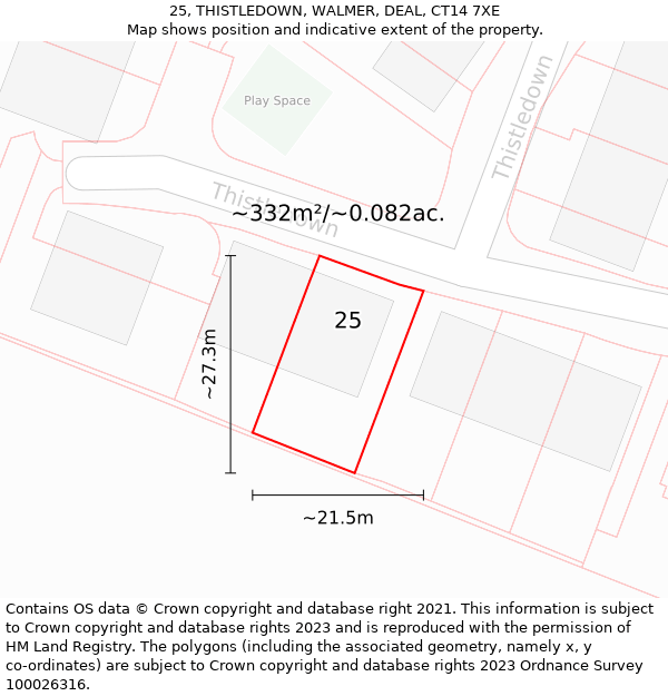 25, THISTLEDOWN, WALMER, DEAL, CT14 7XE: Plot and title map