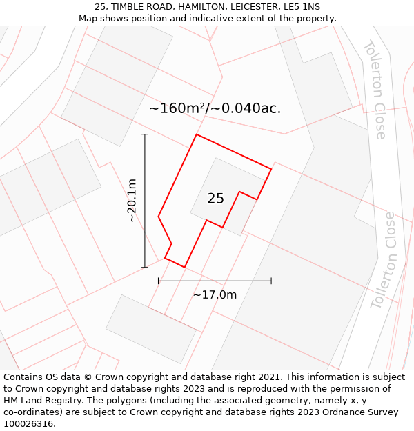 25, TIMBLE ROAD, HAMILTON, LEICESTER, LE5 1NS: Plot and title map