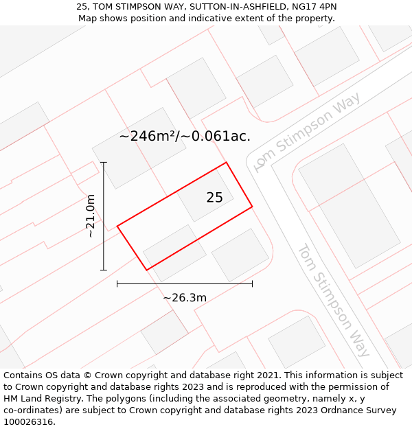 25, TOM STIMPSON WAY, SUTTON-IN-ASHFIELD, NG17 4PN: Plot and title map