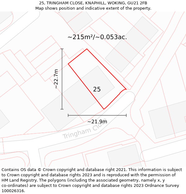 25, TRINGHAM CLOSE, KNAPHILL, WOKING, GU21 2FB: Plot and title map