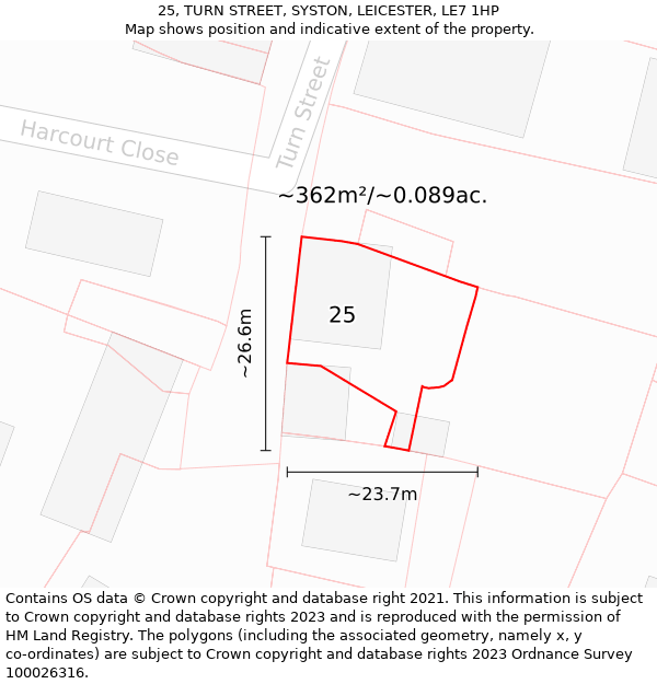 25, TURN STREET, SYSTON, LEICESTER, LE7 1HP: Plot and title map