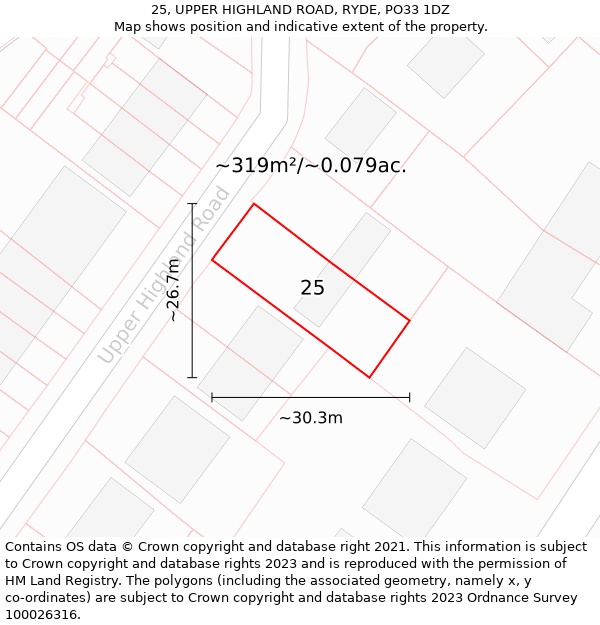 25, UPPER HIGHLAND ROAD, RYDE, PO33 1DZ: Plot and title map