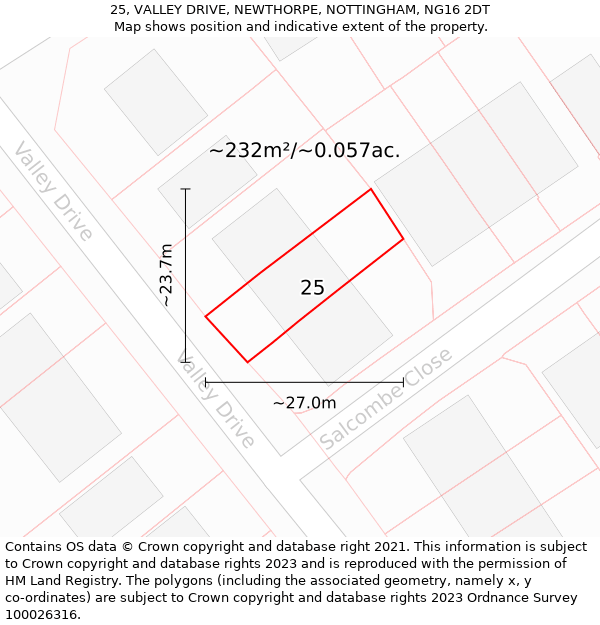 25, VALLEY DRIVE, NEWTHORPE, NOTTINGHAM, NG16 2DT: Plot and title map