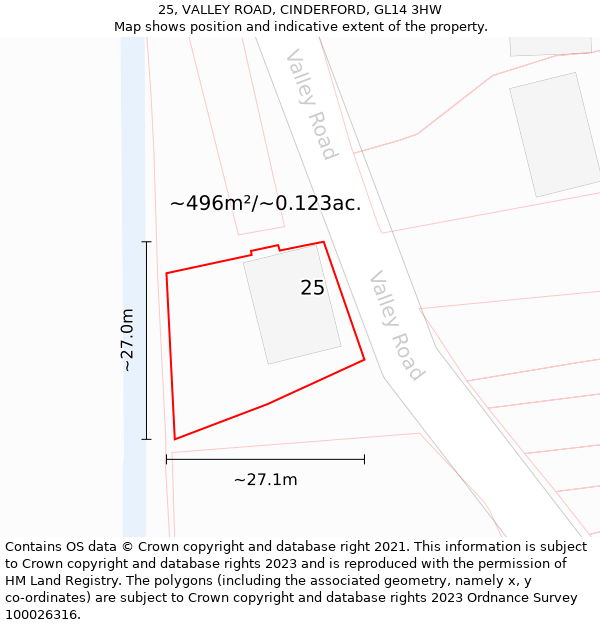 25, VALLEY ROAD, CINDERFORD, GL14 3HW: Plot and title map