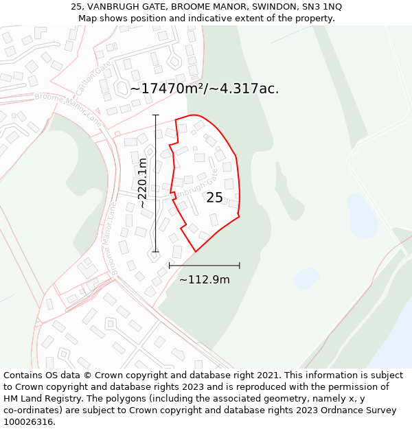 25, VANBRUGH GATE, BROOME MANOR, SWINDON, SN3 1NQ: Plot and title map