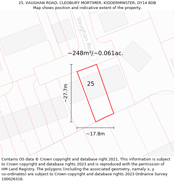 25, VAUGHAN ROAD, CLEOBURY MORTIMER, KIDDERMINSTER, DY14 8DB: Plot and title map