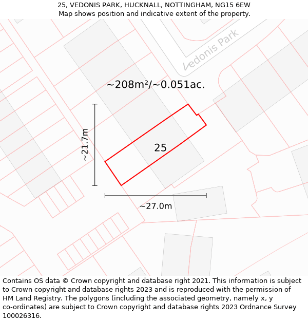 25, VEDONIS PARK, HUCKNALL, NOTTINGHAM, NG15 6EW: Plot and title map