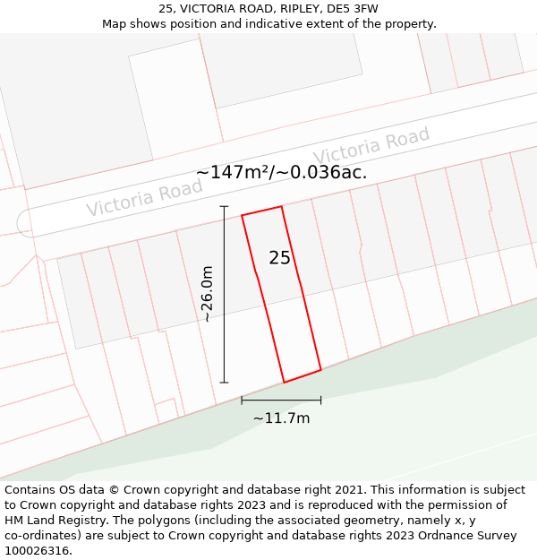 25, VICTORIA ROAD, RIPLEY, DE5 3FW: Plot and title map