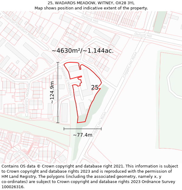 25, WADARDS MEADOW, WITNEY, OX28 3YL: Plot and title map