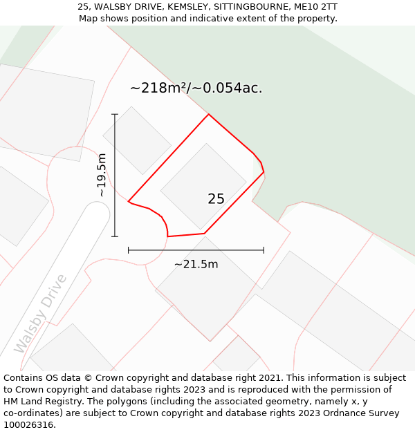 25, WALSBY DRIVE, KEMSLEY, SITTINGBOURNE, ME10 2TT: Plot and title map