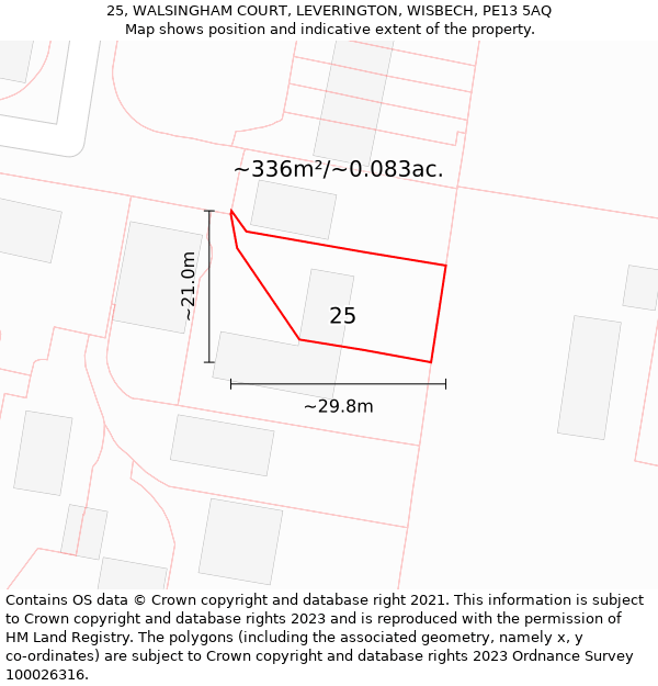 25, WALSINGHAM COURT, LEVERINGTON, WISBECH, PE13 5AQ: Plot and title map