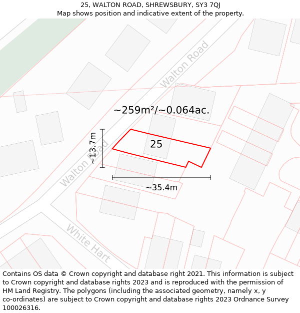 25, WALTON ROAD, SHREWSBURY, SY3 7QJ: Plot and title map