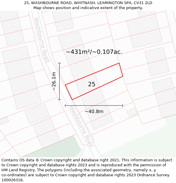 25, WASHBOURNE ROAD, WHITNASH, LEAMINGTON SPA, CV31 2LD: Plot and title map