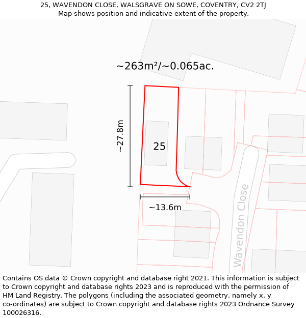 25, WAVENDON CLOSE, WALSGRAVE ON SOWE, COVENTRY, CV2 2TJ: Plot and title map