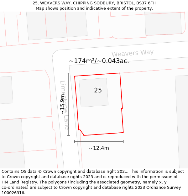 25, WEAVERS WAY, CHIPPING SODBURY, BRISTOL, BS37 6FH: Plot and title map