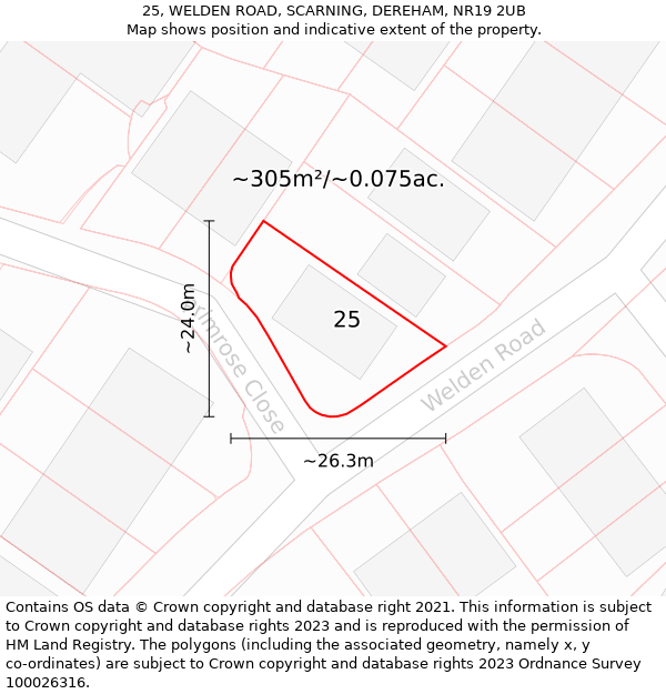 25, WELDEN ROAD, SCARNING, DEREHAM, NR19 2UB: Plot and title map