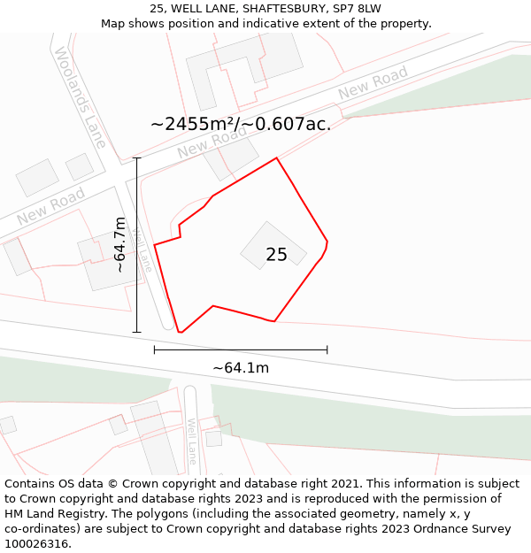 25, WELL LANE, SHAFTESBURY, SP7 8LW: Plot and title map