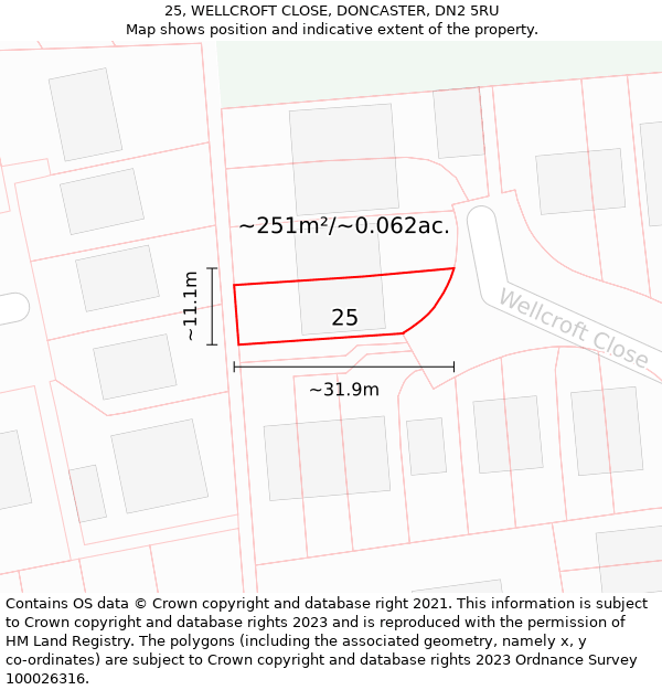 25, WELLCROFT CLOSE, DONCASTER, DN2 5RU: Plot and title map