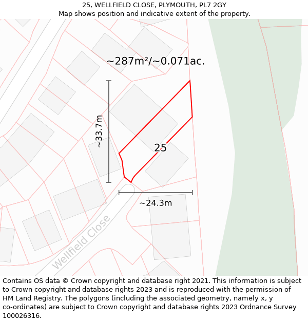 25, WELLFIELD CLOSE, PLYMOUTH, PL7 2GY: Plot and title map